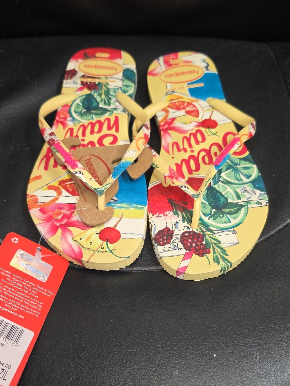 Havaianas Yellow Tropical Print Kids Sandals with Multicolor Straps